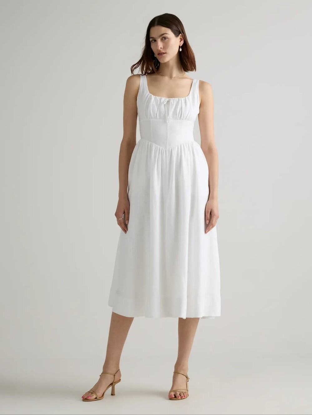 Quince European Linen Corset  Midi Dress White NWT Size Large